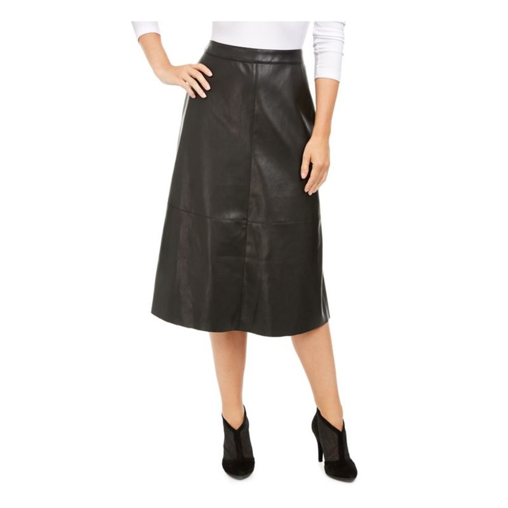 ALFANI Womens Black Faux Leather Below The Knee Evening A-Line Skirt 6